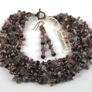SB-Bijoux Purple cat eye beaded necklace set